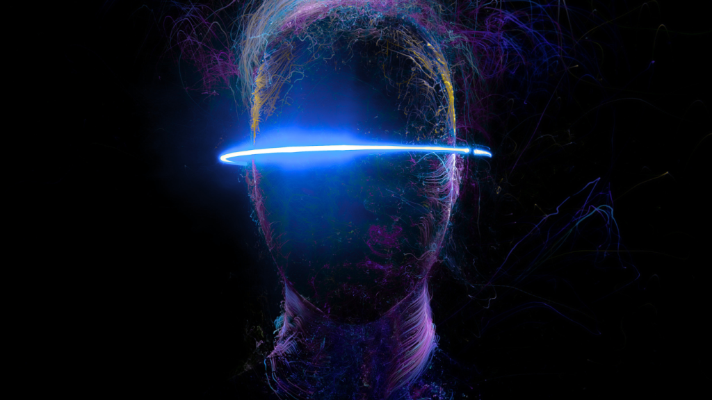 Abstract glowing AI face representing artificial intelligence in personal injury case management.